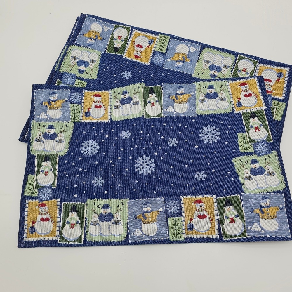 Placemats Tapestry Winter Snowmen/Snowflakes Blue/Multicolor Pre-owned lot of 5β
